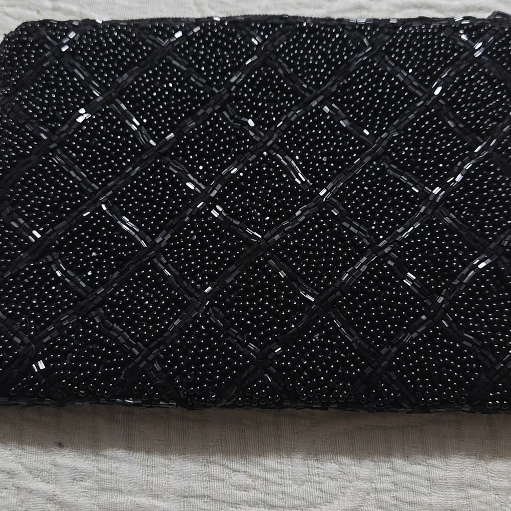 Lancome Black Beaded Mini Clutch 6 x 4 Inches - Picture 2 of 4